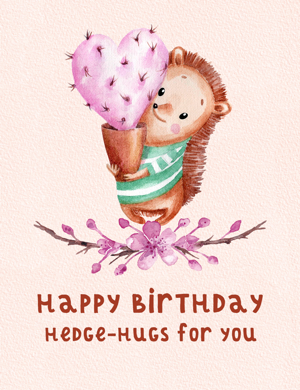 Birthday group greeting card pun with hedgehog